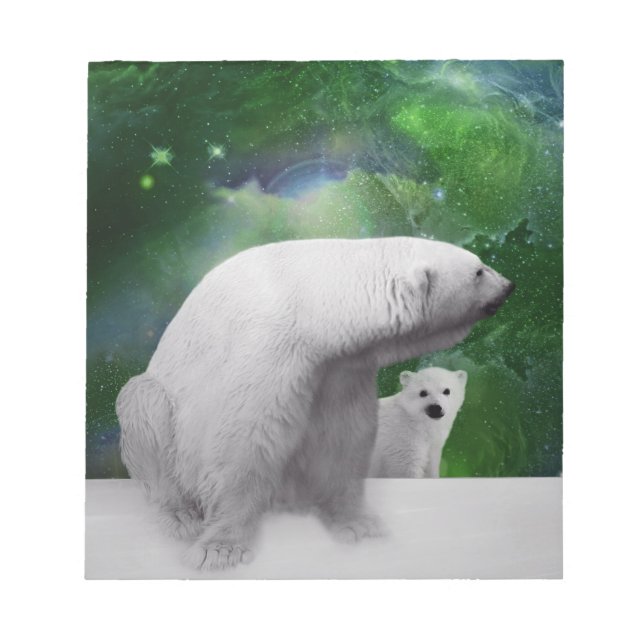 Polar Bear, cub und Northern Lights aurora Notizblock (Vorderseite)