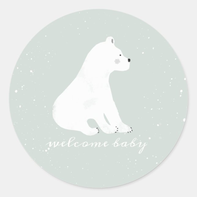 Polar Bear Cub Winter Snow Blue Baby Dusche Runder Aufkleber (Vorderseite)