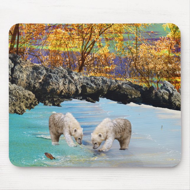 Polar Bear Cubs Fischen, Mousepad (Vorne)