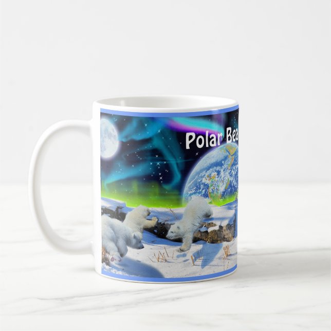 Polar Bear Cubs & Northern Lights Art Tasse (Links)