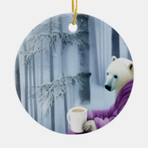 Polar Bear Drink Coffee Keramik Ornament
