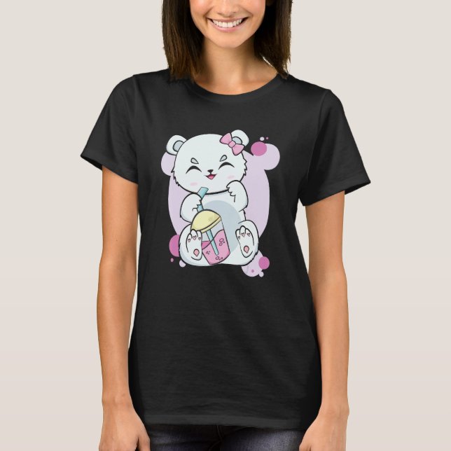 Polar Bear Drinking Boba Flavor With Black Milk Te T-Shirt (Vorderseite)