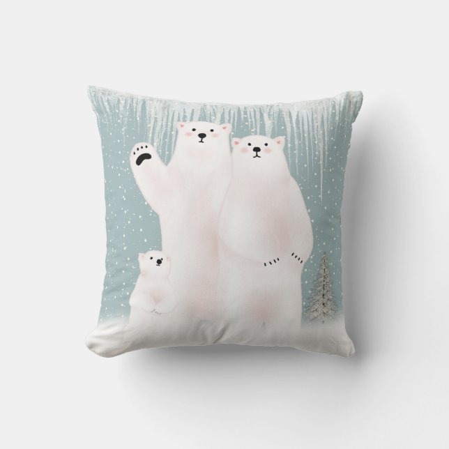 Polar Bear Familie in Schneeflocken Keule Kissen (Vorderseite)