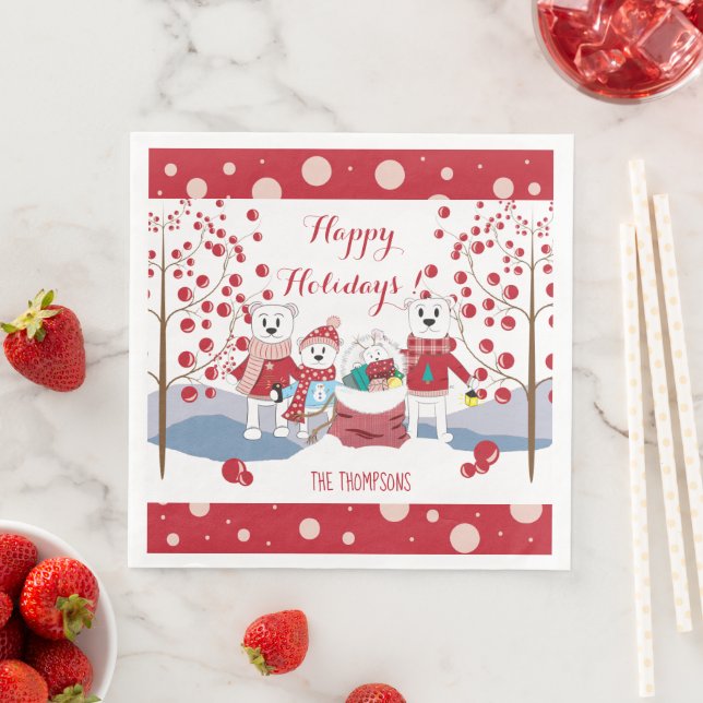 Polar Bear Family Holiday Party Paper Napkins Serviette (Beispiel)
