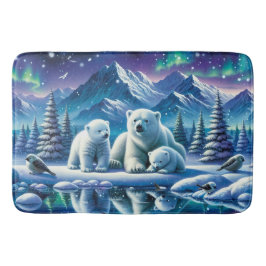 Polar Bear Family Snowy Scene Painting Badematte