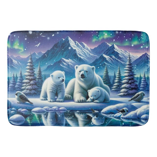 Polar Bear Family Snowy Scene Painting Badematte (Vorderseite)