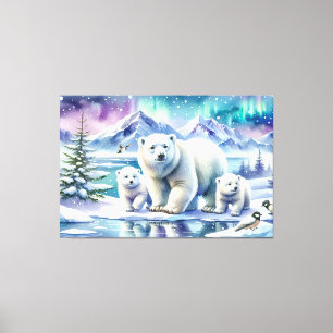 Polar Bear Family Snowy Scene Painting Leinwanddruck
