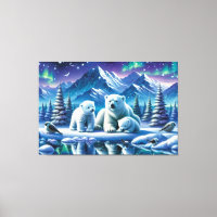 Polar Bear Family Snowy Scene Painting