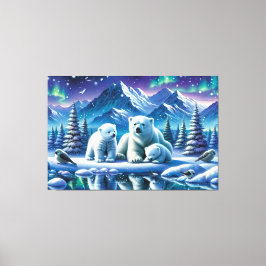 Polar Bear Family Snowy Scene Painting Leinwanddruck