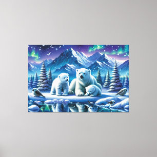Polar Bear Family Snowy Scene Painting Leinwanddruck
