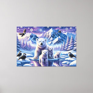 Polar Bear Family Snowy Scene Painting Leinwanddruck