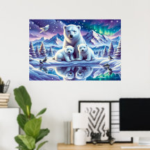 Polar Bear Family Snowy Scene Painting