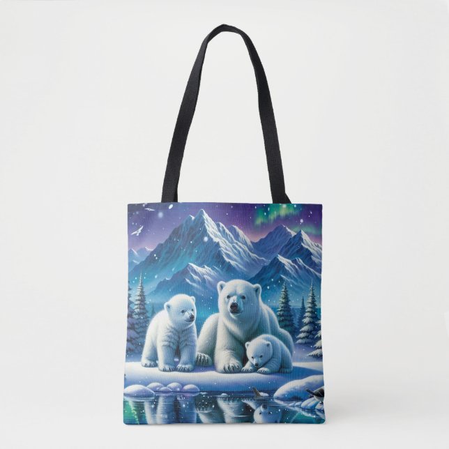 Polar Bear Family Snowy Scene Painting Tasche (Vorderseite)
