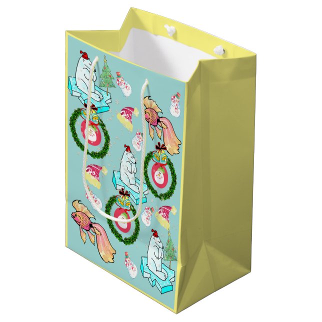Polar Bear Fisch Weihnachtsgeschenk Taschen Mittlere Geschenktüte (Vorderseite Schrägansicht)