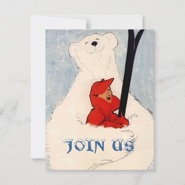 POLAR BEAR FRAU SKIING BIRTHTAY PARTY INVITE EINLADUNG (Vorderseite)