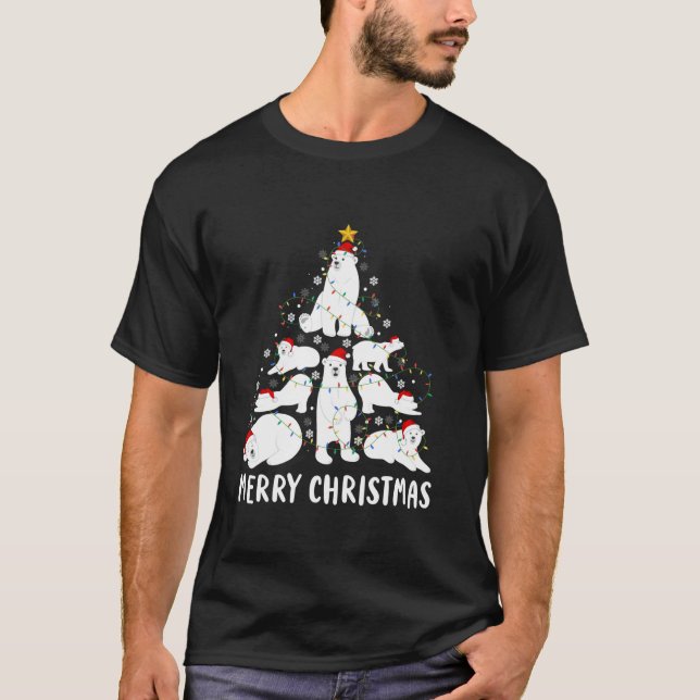 Polar Bear Frohe Weihnachtsbaum Weihnachtsmannmütz T-Shirt (Vorderseite)