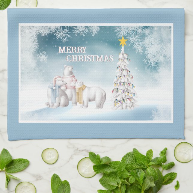 Polar Bear Frohe Weihnachtsküche Handtuch (Gefaltet)