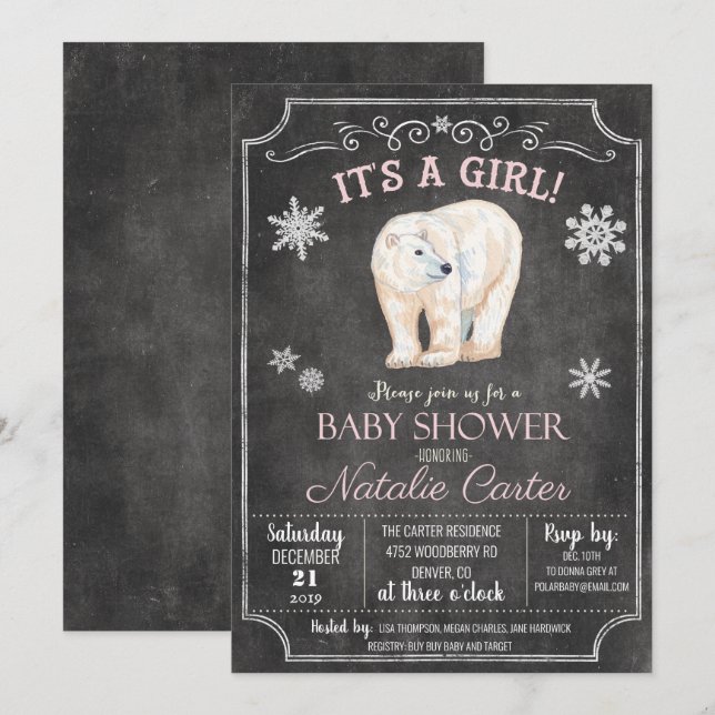 Polar Bear Girl Babydusche Einladung (Vorne/Hinten)