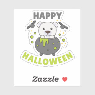 Polar Bear Happy Halloween Cauldron Bat Aufkleber