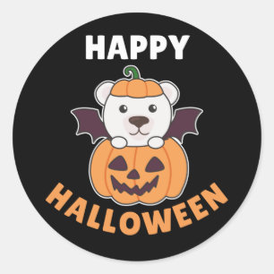 Polar Bear Happy Halloween Pumpkin Bat Kostüm Cla Runder Aufkleber