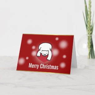 Polar Bear Hear Snowing Red Christmas Card Feiertagskarte