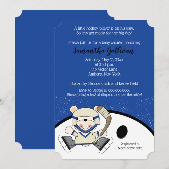 Polar Bear Hockey Sports Baby Dusche Einladung (Vorne/Hinten)