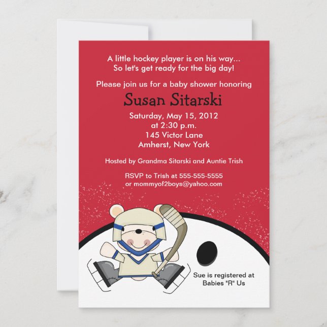 Polar Bear Hockey Sports Invitation Baby shower 5x (Devant)