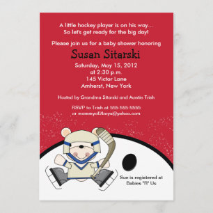 Polar Bear Hockey Sports Invitation Baby shower 5x