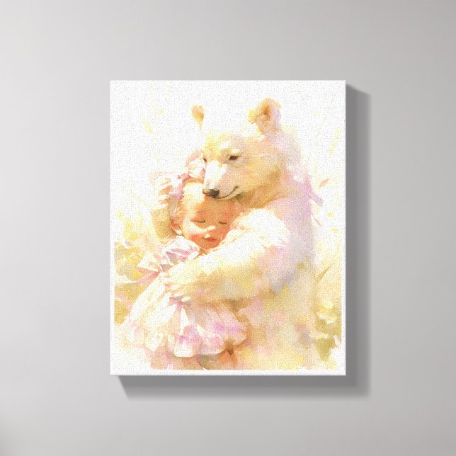 Polar Bear Hug with Baby Girl Nursery Wall Poster Leinwanddruck (Vorderseite)