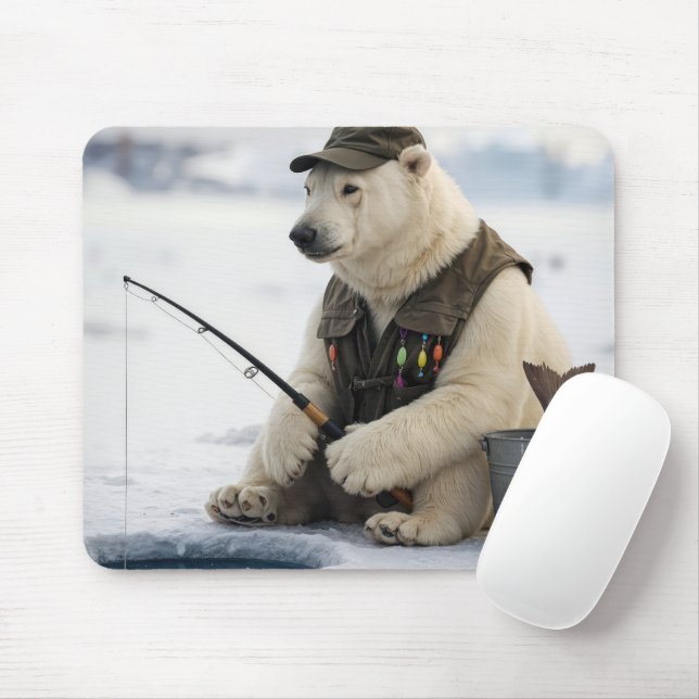 Polar Bear Ice Fishing Mousepad (Mit Mouse)
