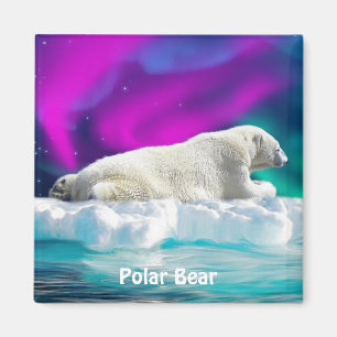 Polar Bear, Ice Floor & Aurora Wildlife Art Magnet