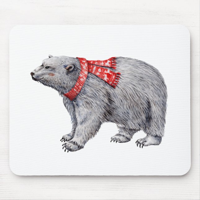 Polar Bear in Red Scarf Mousepad (Vorne)
