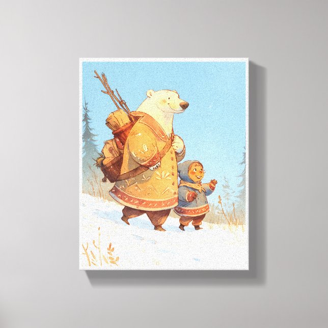 Polar Bear & Inuit Child Winter Nursery Poster Leinwanddruck (Vorderseite)