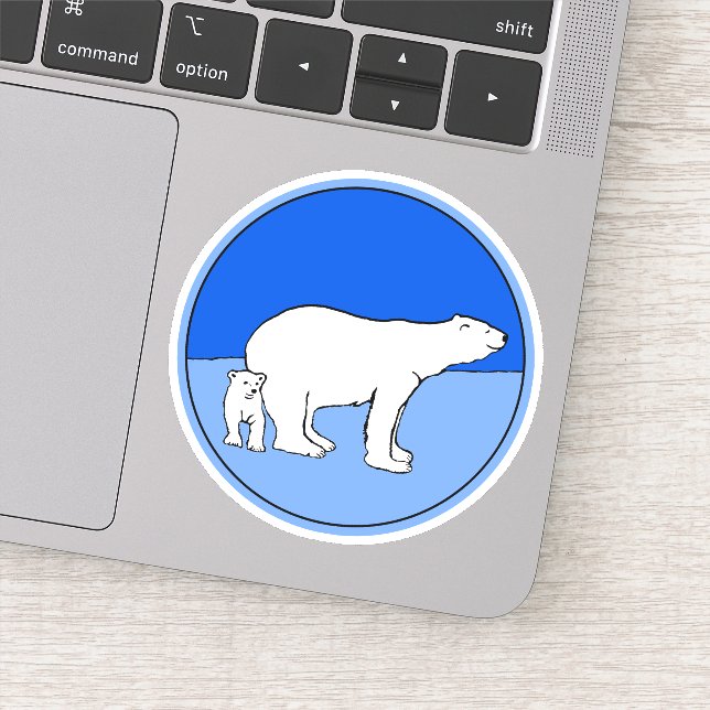 Polar Bear Mama and Cub Painting - Wildlife Art Aufkleber (Detail)