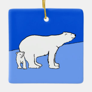 Polar Bear Mama and Cub Painting - Wildlife Art Keramikornament