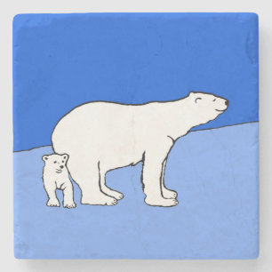 Polar Bear Mama and Cub Painting - Wildlife Art Steinuntersetzer