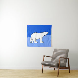 Polar Bear Mama and Cub Painting - Wildlife Art Wandteppich