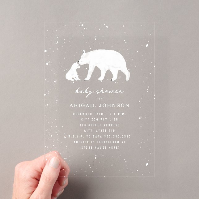 Polar Bear Mama & Baby Shower Winter neutral Acryleinladungen (Insitu (Handheld))