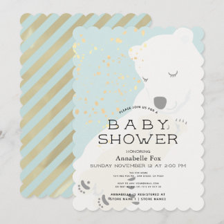 Polar Bear Mama & Cub Blue Baby Dusche Einladung