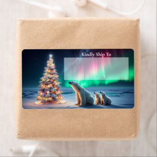 Polar Bear Mama Cubs Weihnachtsbaum Aurora Boreali