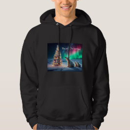 Polar Bear Mama Cubs Weihnachtsbaum Nordlichter Hoodie