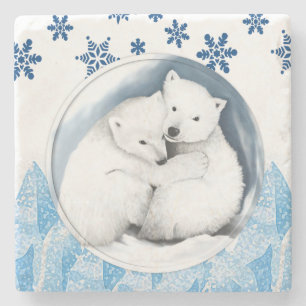Polar Bear Marble Stone Untersetzer Weihnachten