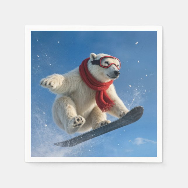 Polar Bear Mid-air on a Snowboard Serviette (Vorderseite)