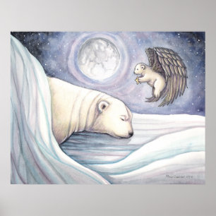 Polar Bear mit Angel Watercolor Poster