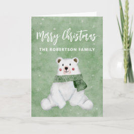Polar Bear mit grünem Scarf Frohe Weihnachten