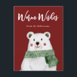 Polar Bear mit grünem Scarf Lass es schneien Feiertagspostkarte<br><div class="desc">Dieser kleine süße,  wasserfarbene Eisbär ist in einem grünen Schal verziert und bereit,  die Ferien zu feiern. Benutzen Sie diese praktischen Postkarten,  um die Ferienkarte in diesem Jahr etwas einfacher zu machen.</div>