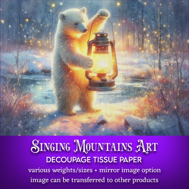 Polar Bear mit Lattern im Winterwald Decoupage Seidenpapier (Von Creator hochgeladen)