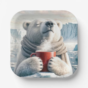 Polar Bear mit Red Coffee Tasse Pappteller