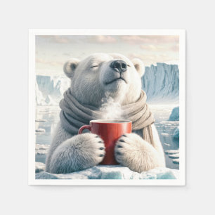 Polar Bear mit Red Coffee Tasse Serviette