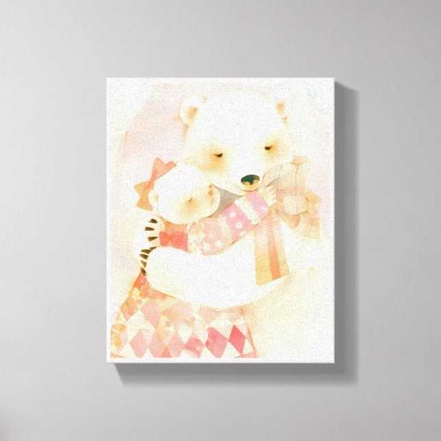 Polar Bear Mother and Cub Cuddle Nursery Poster Leinwanddruck (Vorderseite)